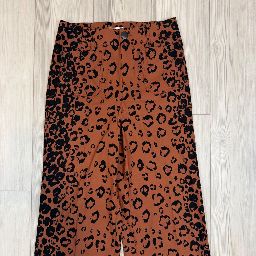 Maeve Anthropologie The Colette Leopard Print Cropped Wide Leg Pants Brown 29 - Picture 2 of 11